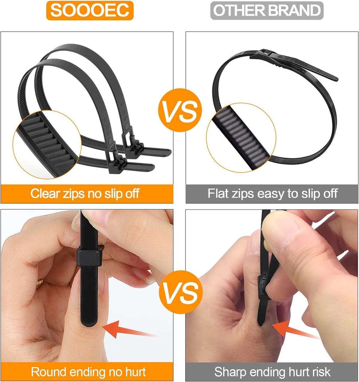 100 Pack Reusable Zip Ties Assorted Sizes 6 8 10 12 Inch Black Cable Ties