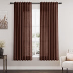 Rustic Brown Linen Curtains 63 Inches Long 2 Panel Sets by Nanspring