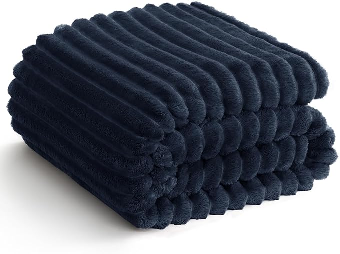 HIMEET Navy Blue Ribbed Twin Blanket by Unknown
