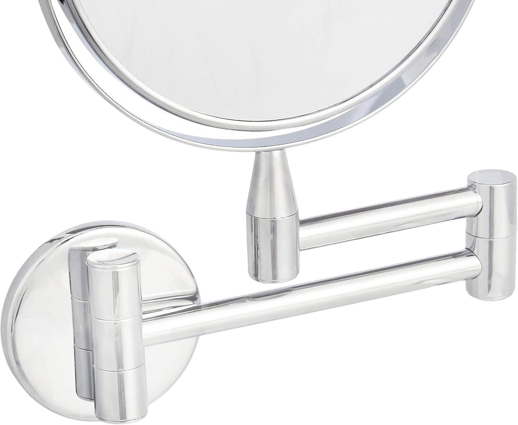 Amazon Basics Wall Mount Round Vanity Mirror with 360° Rotation, Double Sided, 1X/5X Magnification, Adjustable, 12.8"L x 10"W, Chrome