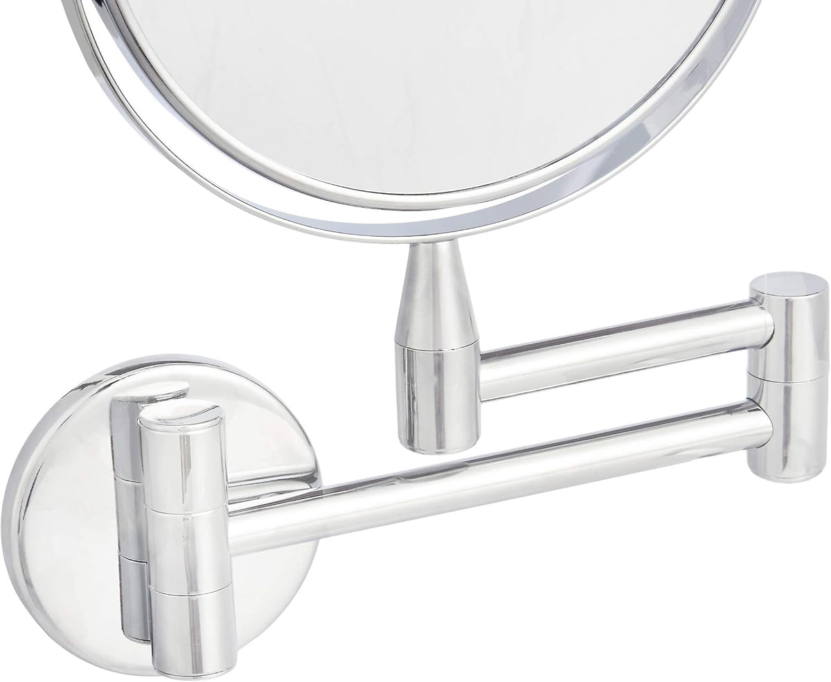 Amazon Basics Wall Mount Round Vanity Mirror with 360° Rotation, Double Sided, 1X/5X Magnification, Adjustable, 12.8"L x 10"W, Chrome
