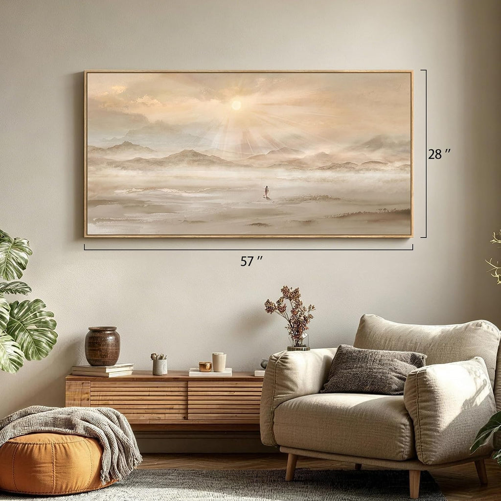 Extra Large Framed Christian Wall Art, Jesus Leaves the 99 Sheep, 28x57 In