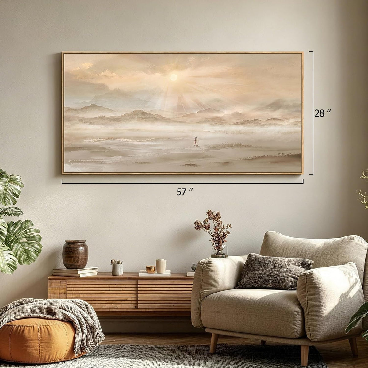 Extra Large Framed Christian Wall Art, Jesus Leaves the 99 Sheep, 28x57 In