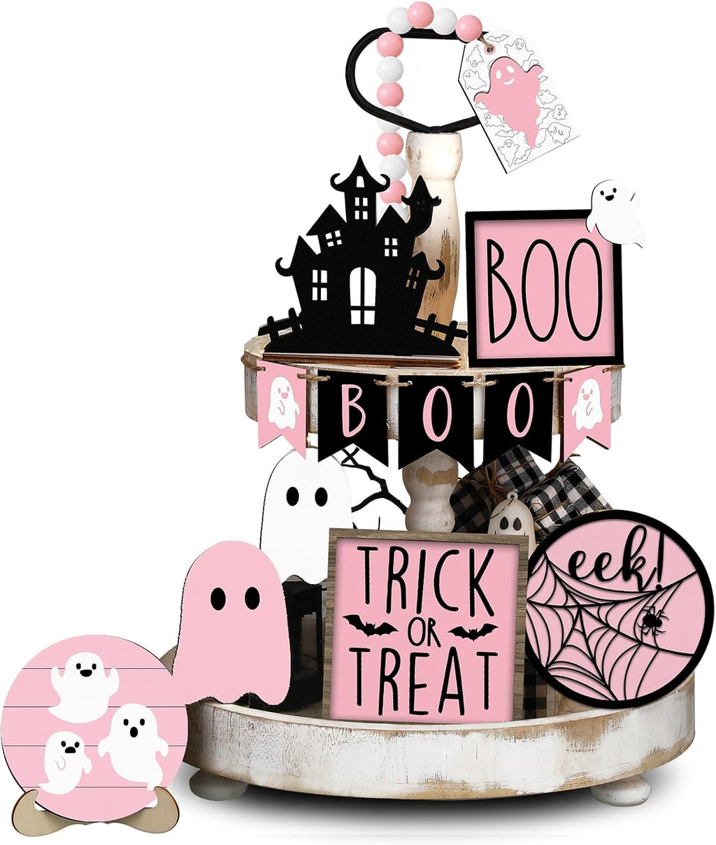 Umigy 15 Pcs Halloween Decor for Home Ghost Tiered Tray Decor Set
