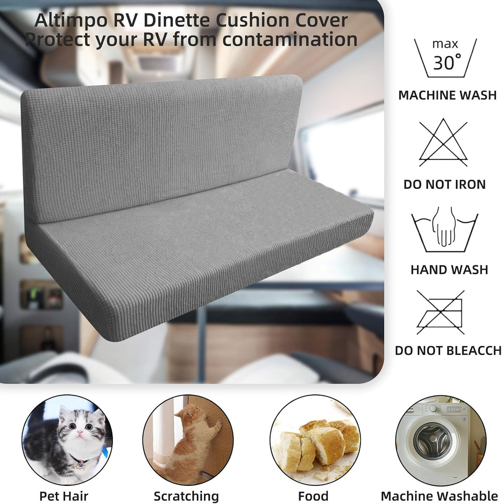 4Pcs Rv Dinette Cushion Covers, Outdoor Sofa Covers Washable Seat Covers Furniture Protector Jacquard Stretchable Camper Cushion Covers with 2 Backrest Cover & 2 Bench Cover (Light Gray)