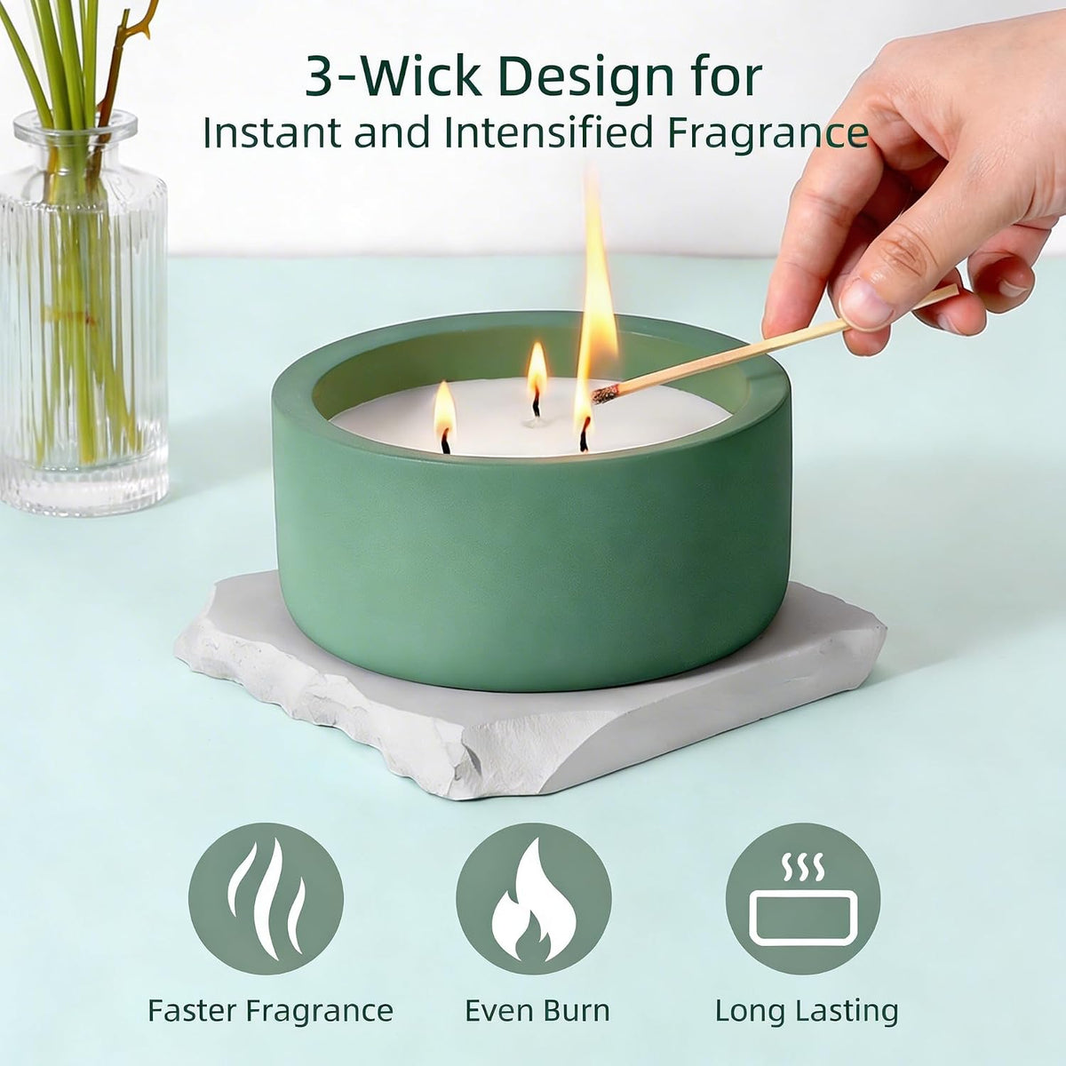 Viyffo Large Citronella Candle Outdoor, 3 Wick 20oz Citronella Candle Indoor, Non Toxic Soy Scented Candle, Green Ceramic Jar for Patio, Deck, Garden, Backyard & Camping, Home Fragrance, Décor & Gift