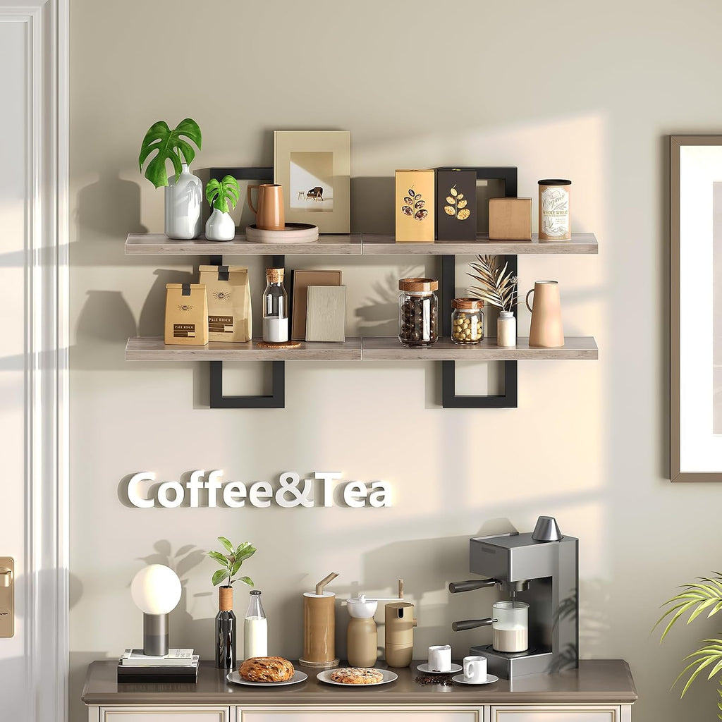 HOOBRO Floating Shelves, 15 Inch Wall Shelf Set of 2, Wall Mounted Storage Shelves 2-Tier, Hanging Bathroom Shelves, for Living Room, Bedroom, Bathroom, Kitchen, Greige BG32BJ01