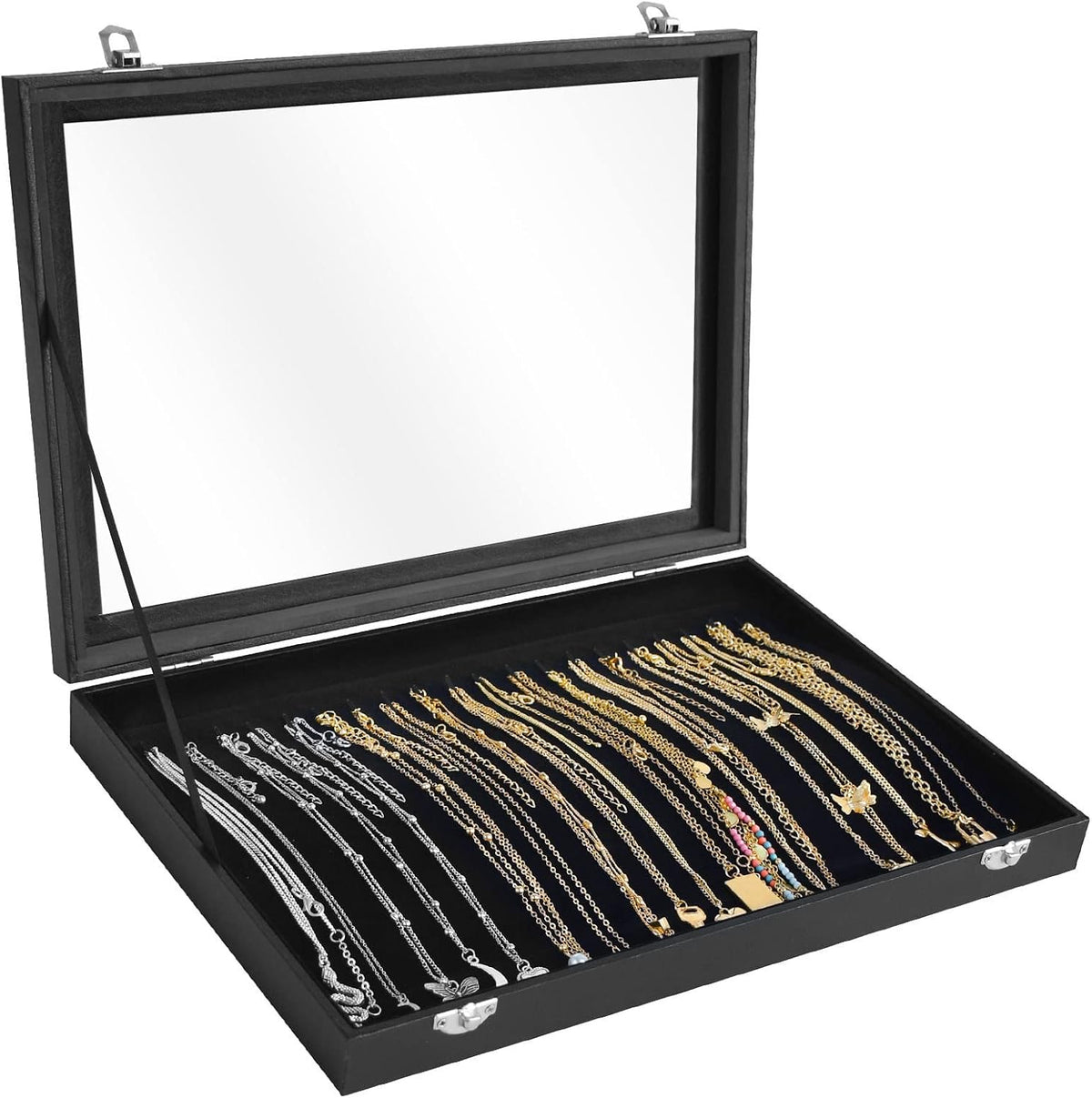 Siveit Necklace Organizer Box Premium 20 Hooks Necklace Display Jewelry Tray with Transparent Lid Jewelry Necklace Display Box for Necklace Pendants Suitable for Women and Girls (Grey)