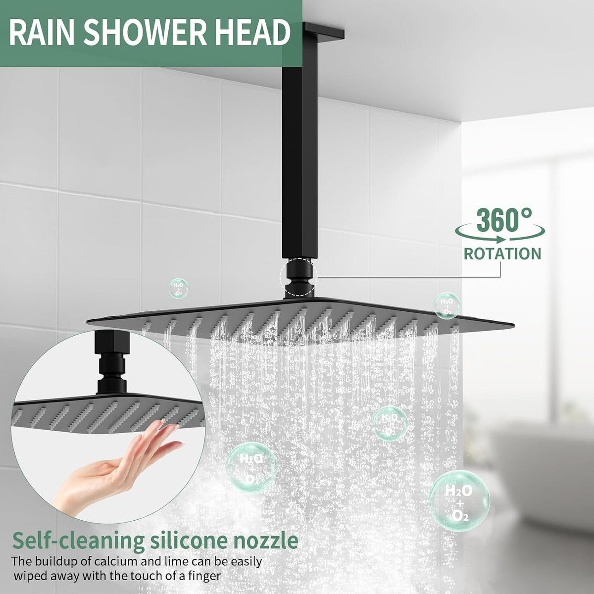 SunCleanse Rainfall Shower Faucet Set with High Pressure in Matte Black