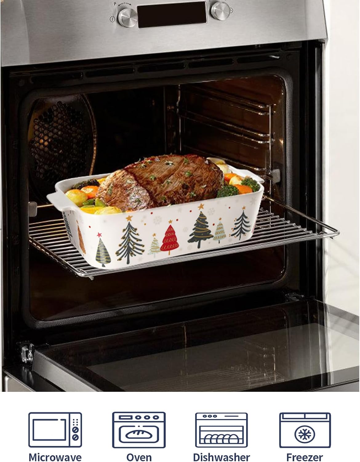 Samsle Ceramic Baking Dish with Lid, 76 oz Casserole Pan, White