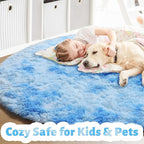 Amdrebio Tie-Dyed Light Blue Round Circle Rug 4Ft - Image 2