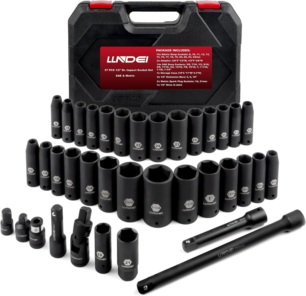 LLNDEI 160Pc Mechanics Socket Set 1/2 1/4 3/8" Drive Metric