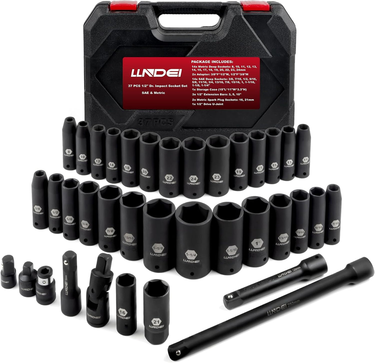 LLNDEI 160Pc Mechanics Socket Set 1/2 1/4 3/8" Drive Metric
