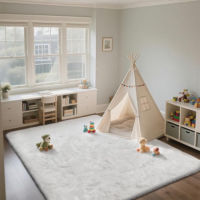 Shag Area Rugs for Bedroom Living Room, 4X6 Ultra Soft White Fluffy Area Rugs - Image 2