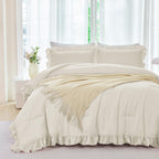 ANGIYUIN 5 Pieces Camel Twin Size Comforter Set for Kids Girls Ruffled Bedding Set Boho Farmhouse Bed Sets Shabby Fluffy Elegance Bed in A Bag with Sheets(Camel Twin)
