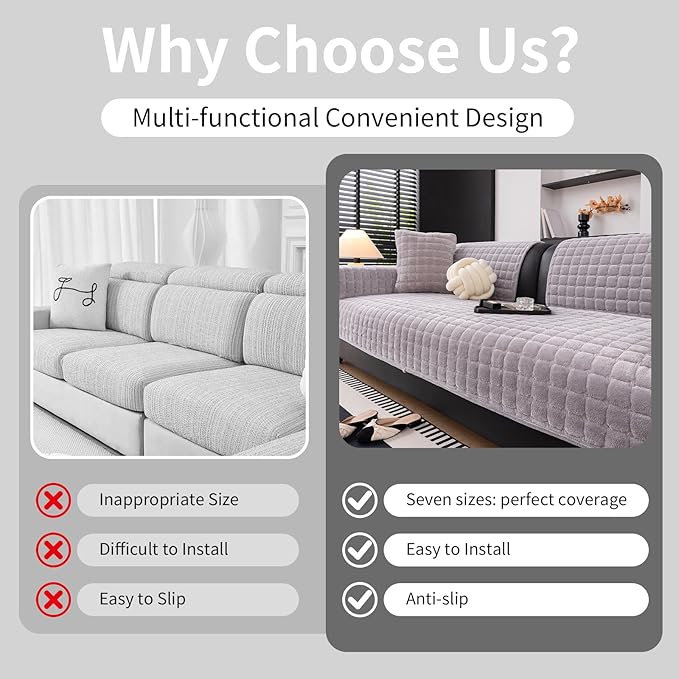 Velvet Couch Cover, Washable Sectional Sofa Cover, Anti Slip Sofa Slipcovers - Image 2