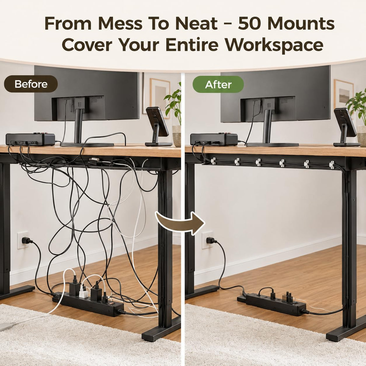 Magnetic Cable Zip Tie Mounts Kit, 50 Pcs Holders with 200 Pcs Cable Ties, Heavy-Duty Magnetic Wire Management for Desk, Office, Home, Automotive, Marine, Multipurpose Cable Clips Organizers, Silver