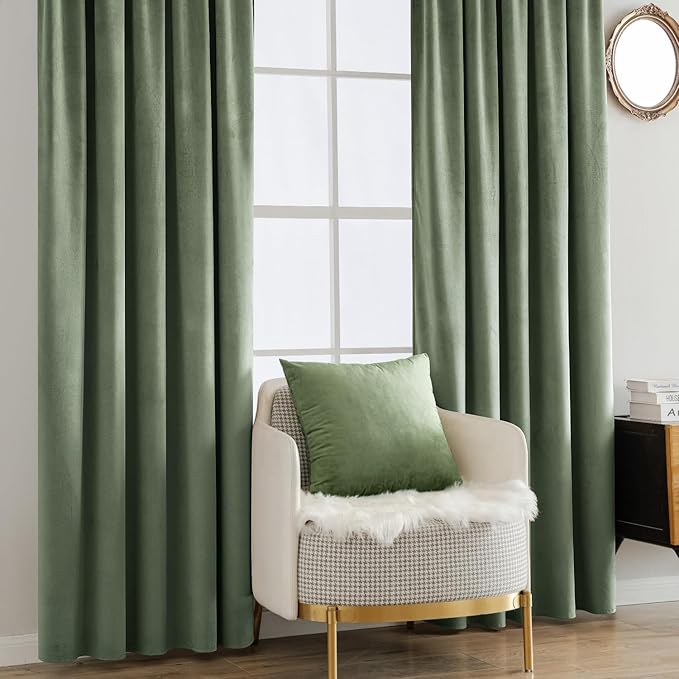 MIULEE Sage Green Velvet Curtains 84 inches - Image 7