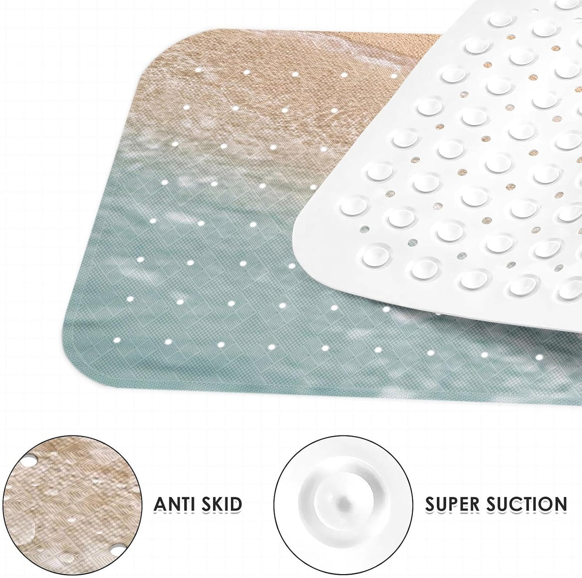 Bathtub Shower Mat 40X16 Inch, Non-Slip, for Toddler, Ocean Sea