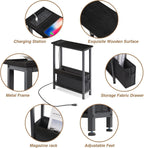 BAMGROW Slim Charging End Table with Storage - for Small Spaces and Bedroom (Black)