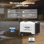 ALORAIR 70 Pints Crawl Space/Commercial Dehumidifier with Pump(Helios MP35)