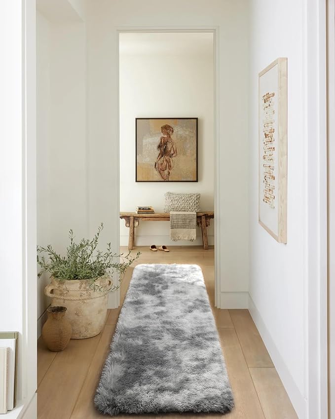 ONASAR 2x6 Runner Rugs for Bedroom Living Room, Fluffy Tie-Dyed Light Grey - Image 9