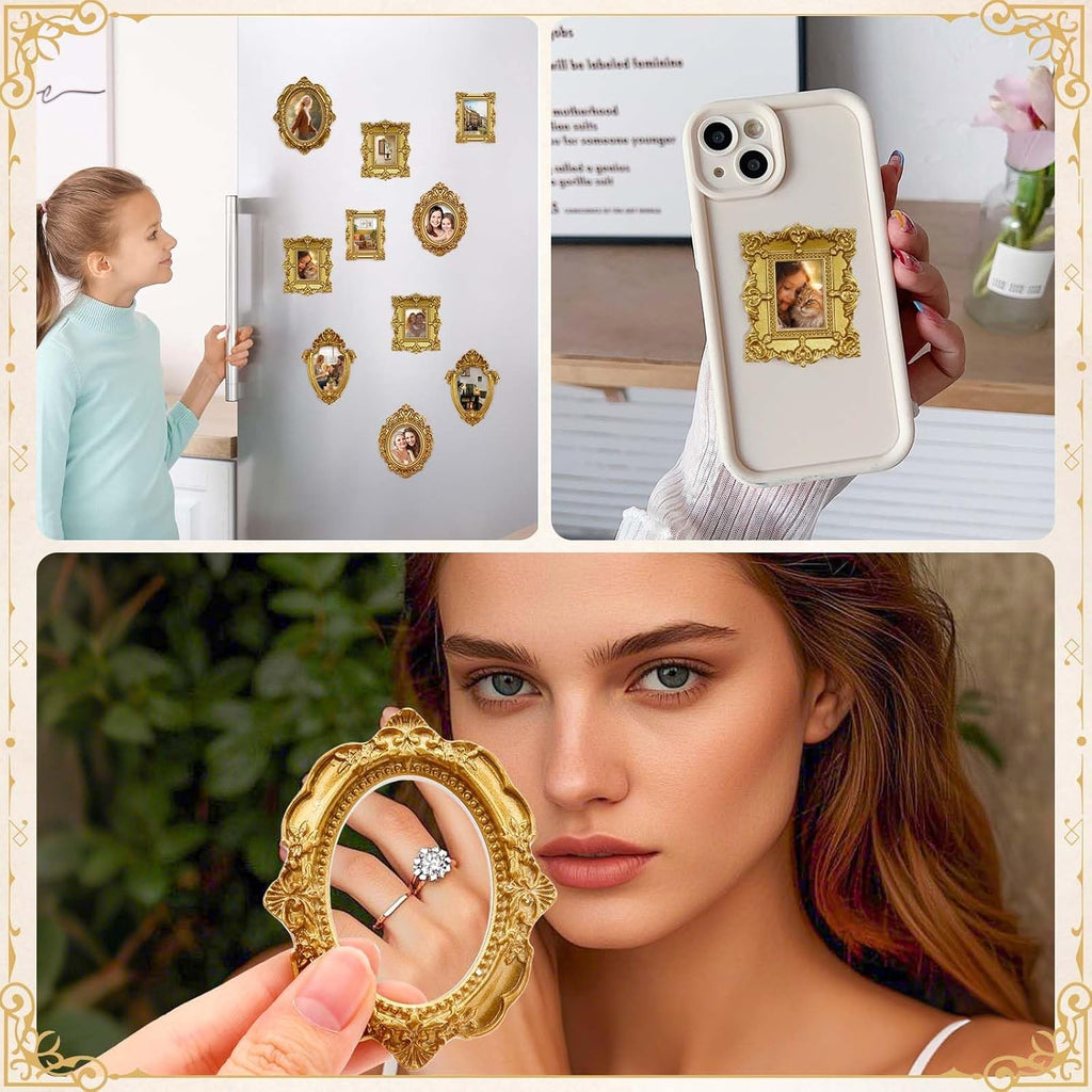 15 PCS Mini Vintage Frames, Tiny Resin Antique Frames, Small Gold picture photo frame for DIY Wall Hanging Jewelry Display Photography Party Hotel Home Decoration (mini frameA)
