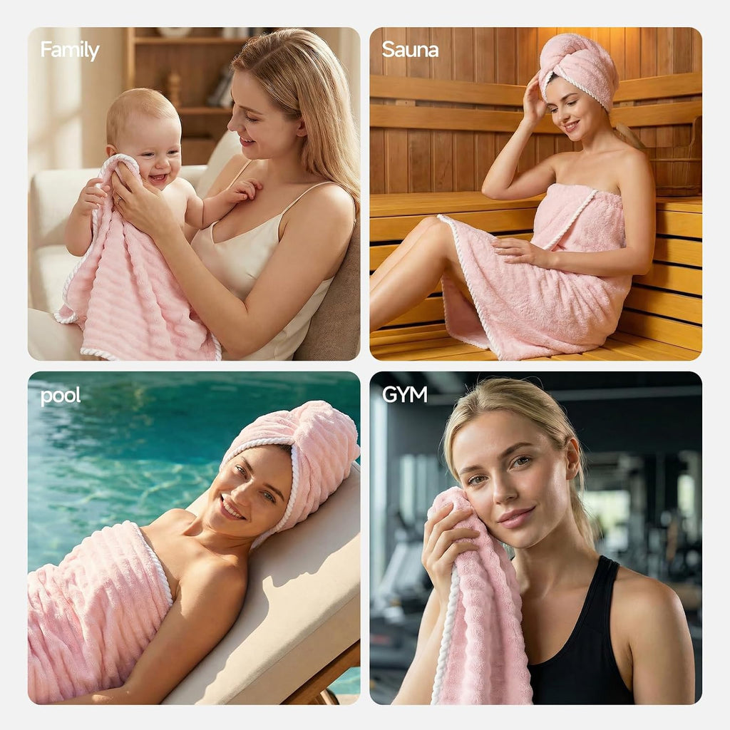 REDKISS 8 Piece Microfiber Bath Towel Set,2 Bath, 2 Hand, 4 Washcloth, Pink