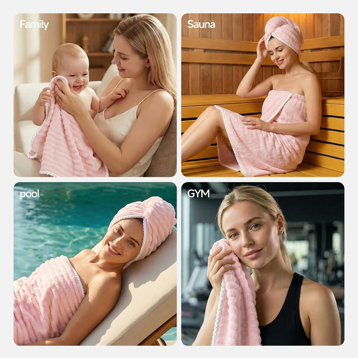 REDKISS 8 Piece Microfiber Bath Towel Set,2 Bath, 2 Hand, 4 Washcloth, Pink