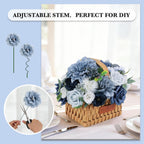 Artificial Flowers Combo Dusty Blue Silk Fake Flower Box Set for Wedding Bridal Roses Bouquets Baby Shower Birthday Party Decorations DIY Floral Centerpieces