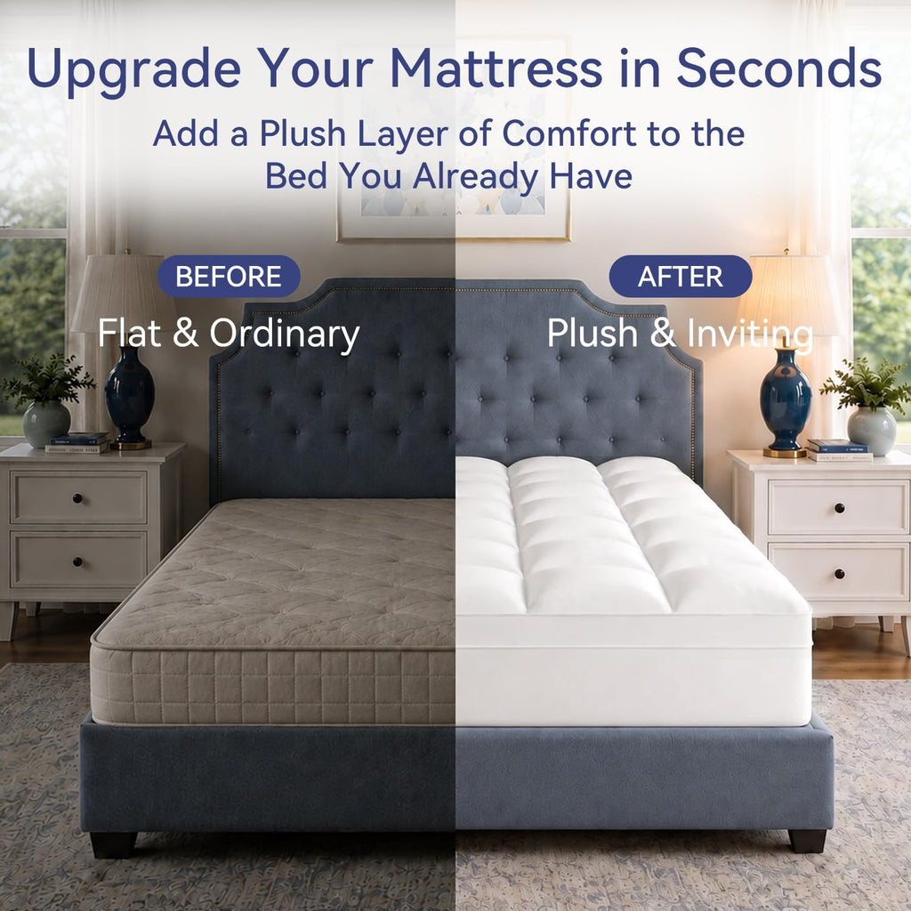 ELEMUSE Queen Mattress Topper, Extra Thick Pillow Top Mattress Pad Cover