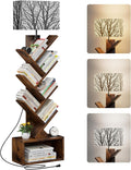 Evermagin 6 Tier Tree Bookshelf with Light, Bookcase, Branch Pattern
