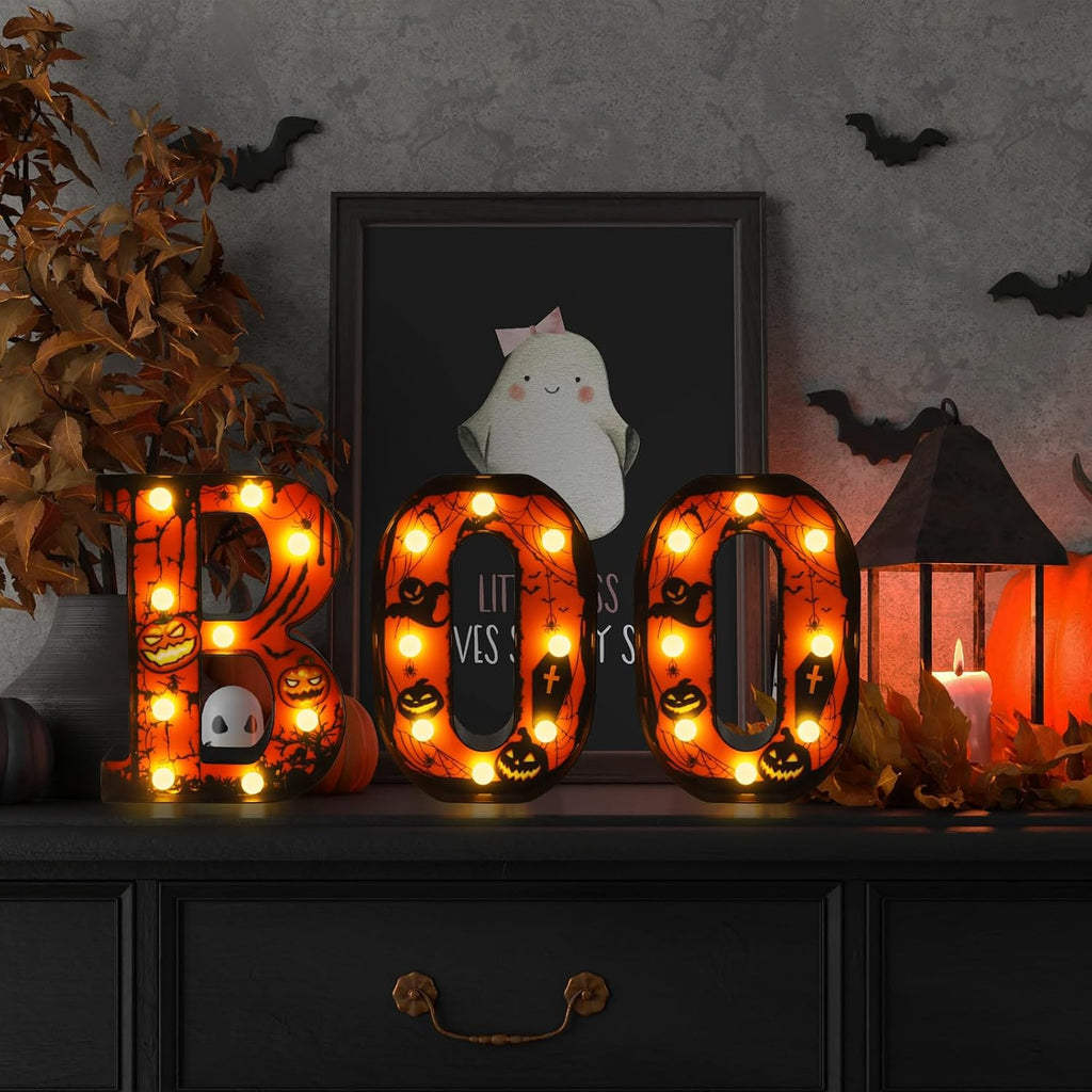 Zimati Halloween Decorations Indoor Boo Sign Mantel Decor, 8.5 in