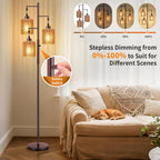 Hotsonic 72" Boho Rattan Tree Floor Lamp, Tall Dimmable Industrial Standing Lamp, Corner Decor Accent Lighting for Living Room, Bedroom, Dining Room, Nursery, Cafe (3 x 800LM Bulbs Included) - Brown