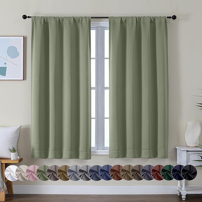 Simplebrand Ava Sage Green Short Blackout Curtains by Simplebrand