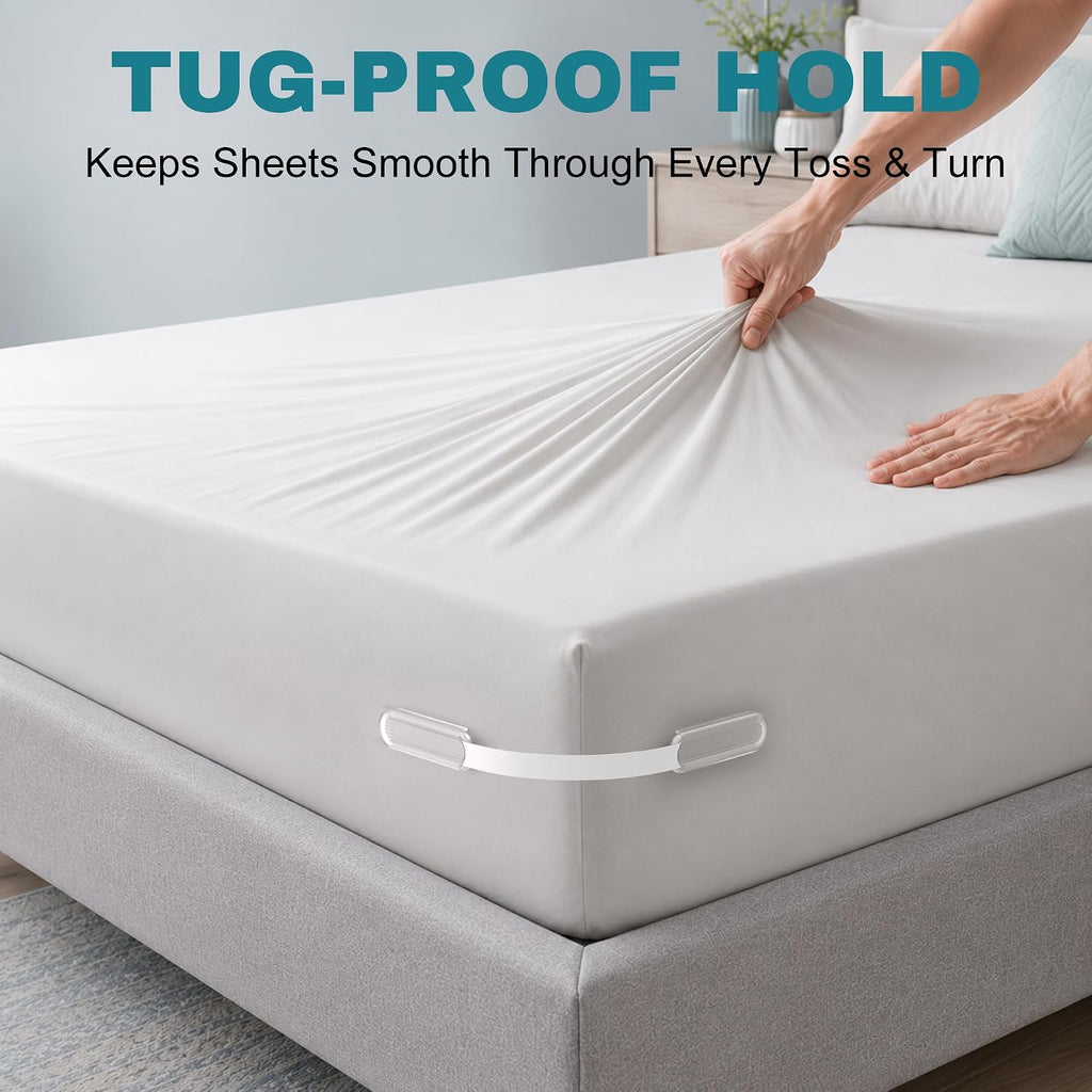 Bed Sheet Holders for Corners, 4PCS Lock Sheet Holders Keep Sheets Firm & Tight, Heavy Duty Non-Slip Fitted Sheet Holders, Easy Install Sheet Grippers, Universal Fit for All Mattress Sizes