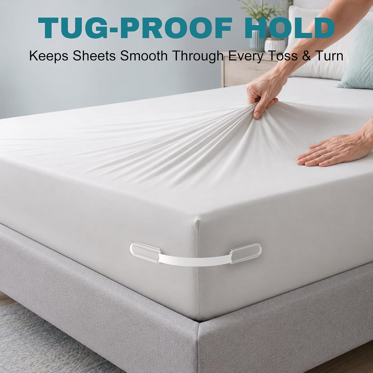 Bed Sheet Holders for Corners, 4PCS Lock Sheet Holders Keep Sheets Firm & Tight, Heavy Duty Non-Slip Fitted Sheet Holders, Easy Install Sheet Grippers, Universal Fit for All Mattress Sizes