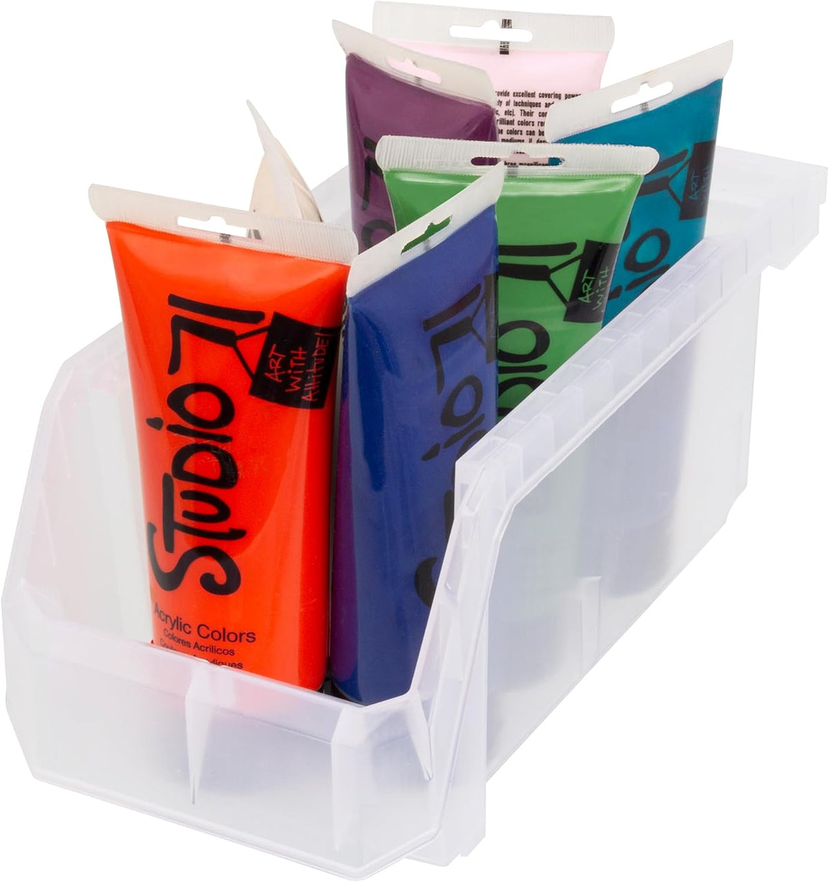 ReadySpace Medium Stackable Plastic Storage Bins, 8-Pack, Clear