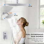 Rain Shower System 12"&6"Dual Shower Head Ceiling Shower Faucet Set
