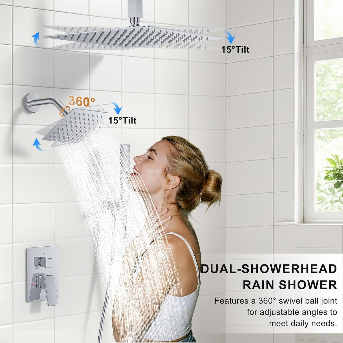 Rain Shower System 12"&6"Dual Shower Head Ceiling Shower Faucet Set