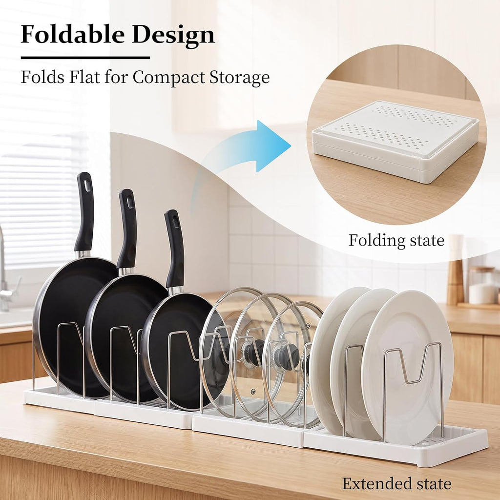 2 Pack Expandable Pots and Pans Organizer Under Cabinet, Foldable Kitchen Cabinet Organizer with 12 Adjustable Dividers, 31" Cookware Rack for Pots, Pans, Pot Lids, Cutting Boards & Bakeware