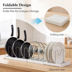 2 Pack Expandable Pots and Pans Organizer Under Cabinet, Foldable Kitchen Cabinet Organizer with 12 Adjustable Dividers, 31" Cookware Rack for Pots, Pans, Pot Lids, Cutting Boards & Bakeware