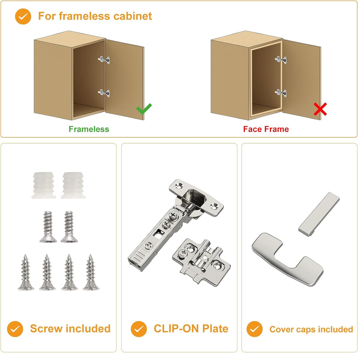 10 Pack Frameless Full Overlay Soft Close Concealed European Hinges, Self Closing Satin Nickel, 105 ° Open Angle 4D Adjustment, Speed Control, Clip On, Stainless Steel for Cabinet Door