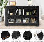 Byroce Sideboard Buffet Cabinet, Stackable Storage Coffee Bar Cabinet with Adjustable Shelf & Glass Sliding Doors, Wood Cupboard Credenza Console Table for Kitchen Dining Living Room (1, Black)