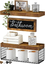 QEEIG ‎Bathroom Shelves with Decor Sign (Brown, 15.7")