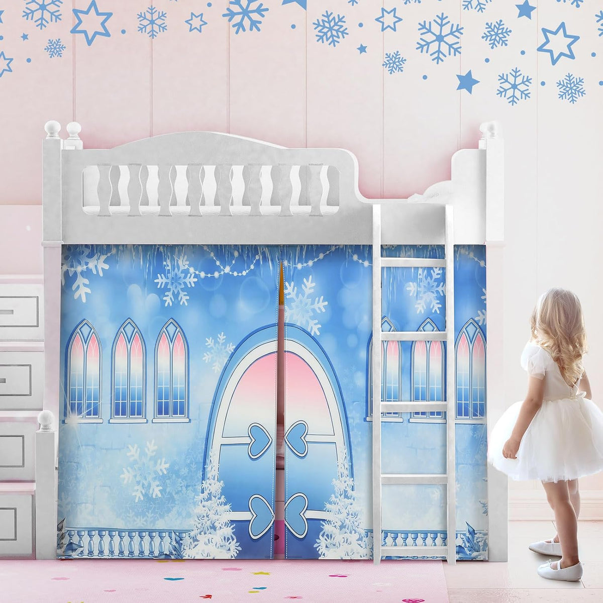 Hahafelt Loft Bed Tent Curtains Snowflake, Low Twin Bunk Privacy