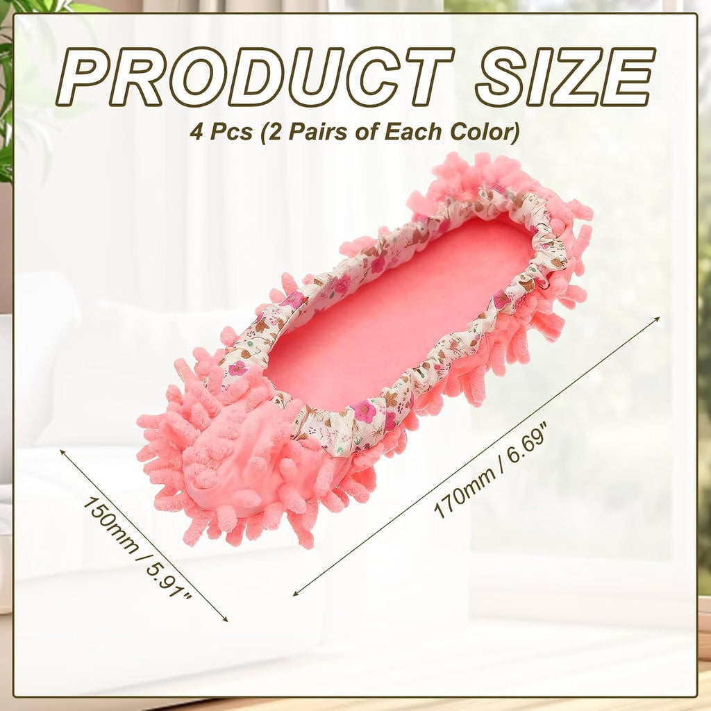 uxcell 4Pcs Mop Slippers Mop Socks Microfiber Shoe Covers Washable Pink