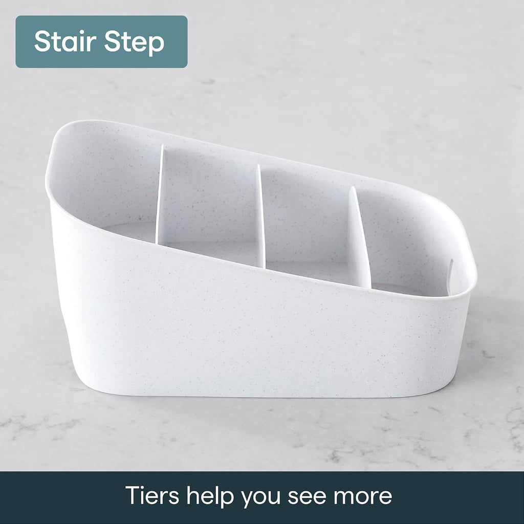 YouCopia ShelfBin Packet Organizer, 4-Tier Stairstep Raised Divided Bin, BPA-Free Storage Caddy for Kitchen Pantry and Cabinet Organization, Tea Bags, Medicine, and More