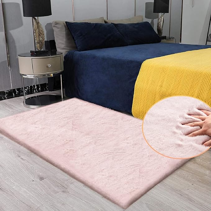 ORINOVA Pink Faux Fluffy Rabbit Fur Rug - Image 2