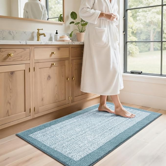 48x24 Long Bathroom Rugs Washable Non Slip, Dusty Blue Bath Mat - Image 3